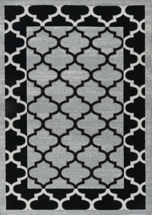 Geometric Rug in Grey with Black Frame & Lantern Accents Rug