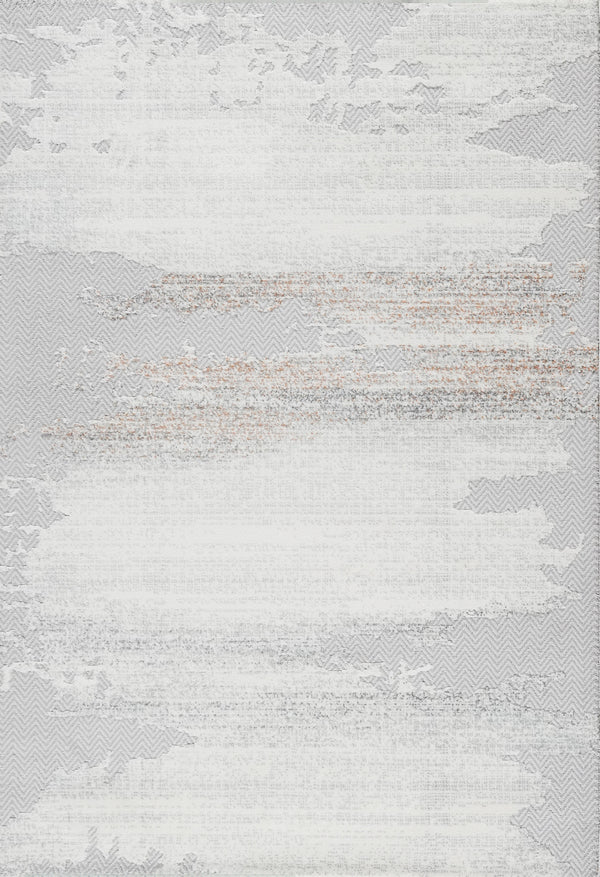 Grey-White Rug with Soft Orange Accents