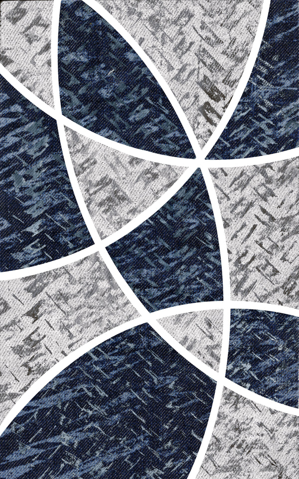 Blue Orbit Grid Washable Rug