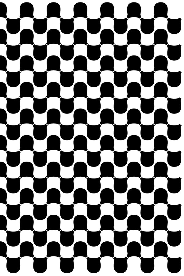 Round Checkered Black & Beige/Cream Washable Rug