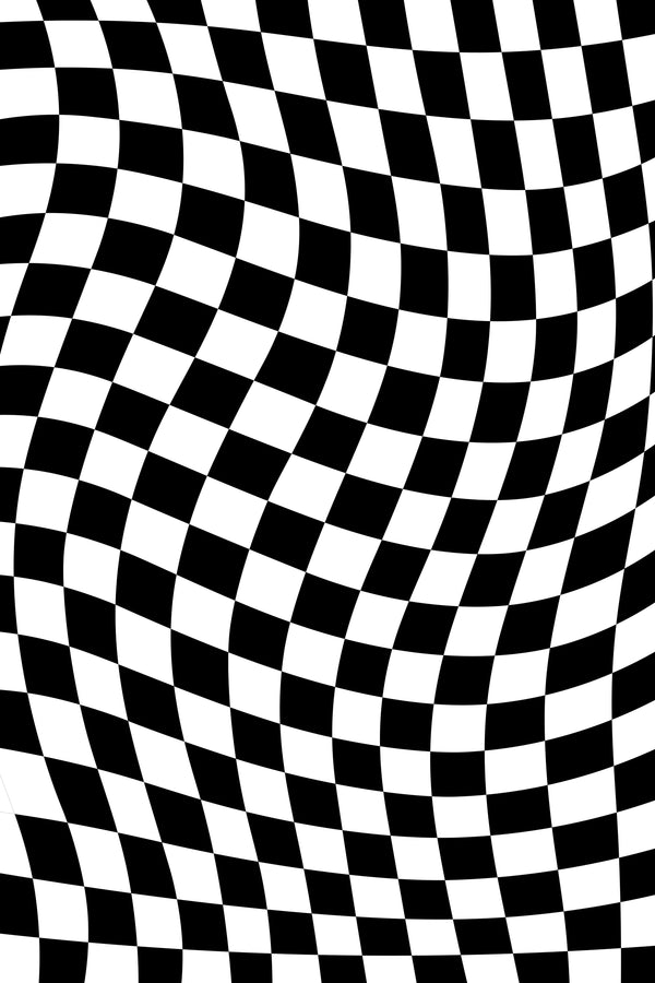 Warped Black & White Checkered Washable Rug