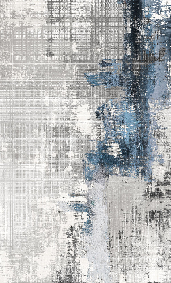 Abstract Blue And Grey Washable Rug