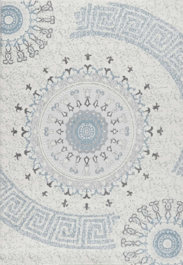 Traditional White Rug with Soft Blue Center Medallion Rug
